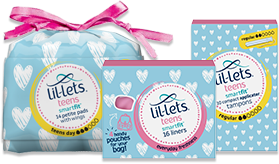 A group of products from Lil-Lets' teen range